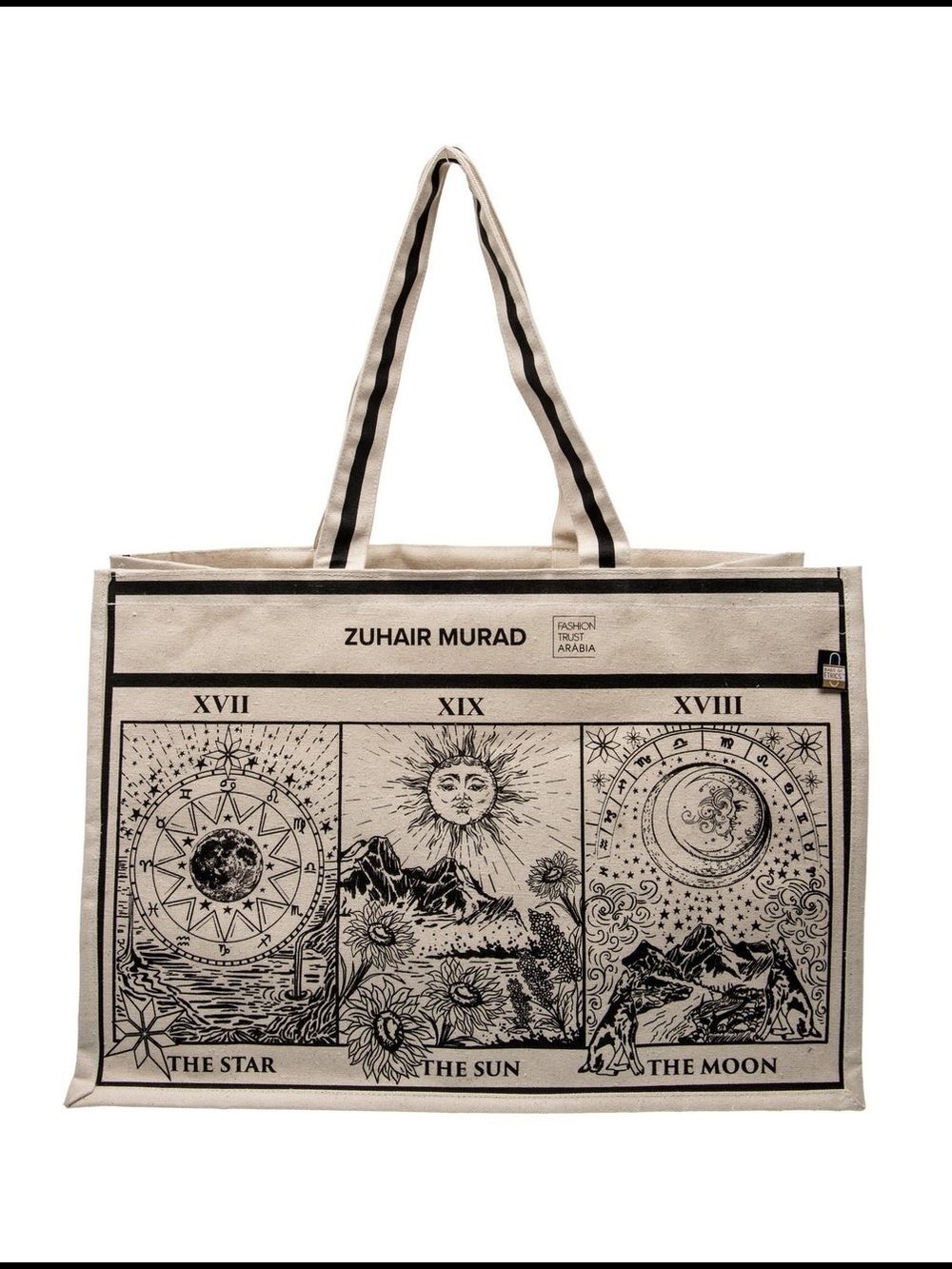 Zuhair Murad Cream and Black Tarot Canvas Tote